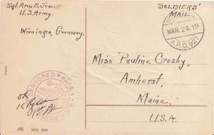 United States A.E.F. World War I Soldier's Free Mail 1919 Third Army, A.P.O. ...