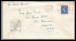 Great Britain 1943 on ACTIVE Service CENSORED Maritime Mail to San Francisco