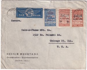 Circa 1945 Syria postal cover multi frank surcharge issues to U.S.A