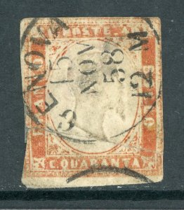 Italy 1858 Sardinia 40¢ Light  Red Scott #13 VFU O917 ⭐⭐⭐⭐⭐