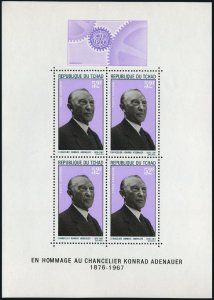 Chad C42a sheet, MNH. Mi Bl.4. Konrad Adenauer, Chancellor-West Germany, 1968.