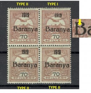 Hungary Serbia Baranya-MNH-TYPE I+II -ERROR ON OVERPRINT  & COLOR STAMPS-1913/16