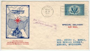 1934 USA AIRMAIL SPECIAL DELIVERY 1st One Issued! CE1 Kee Cachet Motorcycle