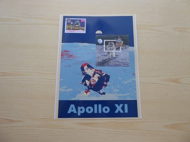 New Apollo 11 Pop Art Photograph  8 x 11  with Yemen and Poland Stamps