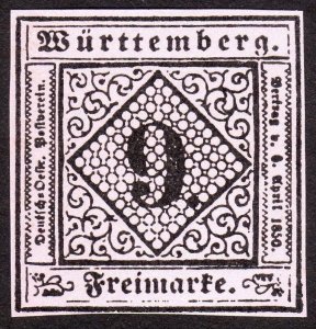 1851, Germany Wurttemberg 9Kr, MNG, Sc 5, Reprint