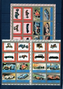 AJMAN 1973 VINTAGE & MODERN RACING CARS 2 SETS OF 16 STAMPS PERF. & IMPERF. MNH