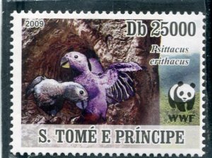 Sao Tome & Principe 2009 WWF AFRICAN GREY PARROT SPECIES Perforated Mint (NH)