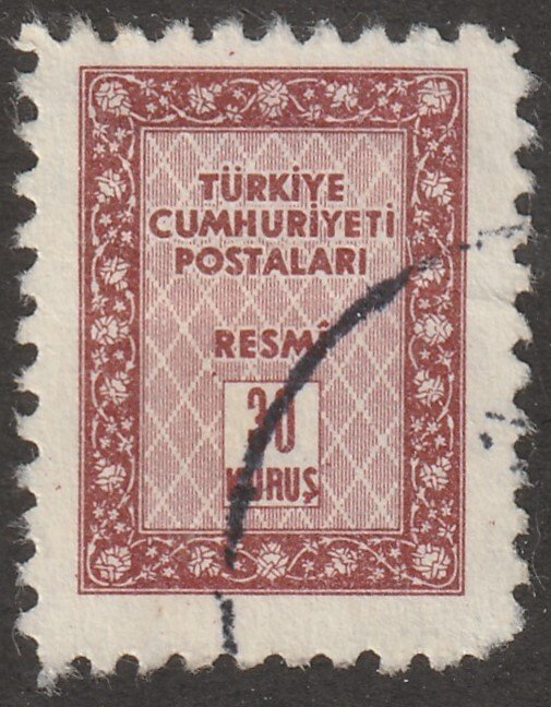 Turkey stamp, Scott#O67, used, official stamp, 30 kurus, brown, #067