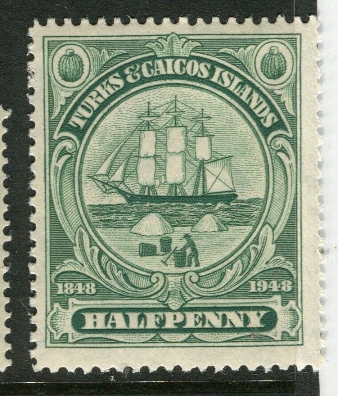 TURKS CAICOS ISLANDS; 1948 early GVI issue fine Mint hinged 1/2d. value