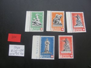 SWITZERLAND 1940 MNH SC B100-104 SET XF $35 (216)