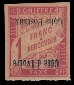 MOMEN: FRENCH IVORY COAST SC # Q6a 1903 INVERTED OVPT MINT OG H $350 LOT #68963*