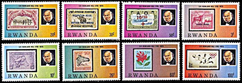Rwanda 935-942, MNH, Sir Rowland Hill and Rwanda Philatelic History