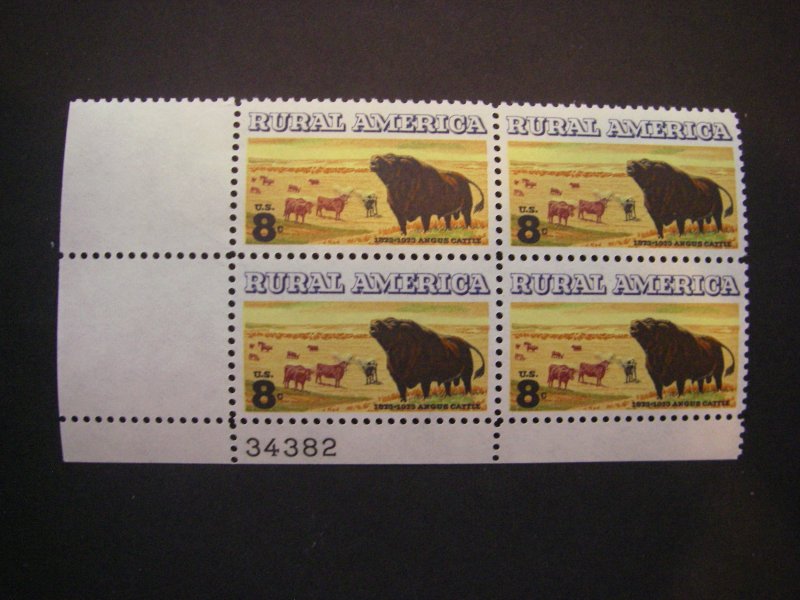 Scott 1504, 8c Rural America - Angus & Longhorn Cattle, PB4 #34382 LL, MNH