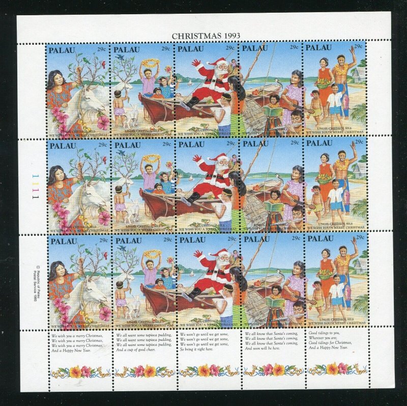 Palau 317 Christmas, Santa Claus Sheet of 15 Stamps MNH 1993