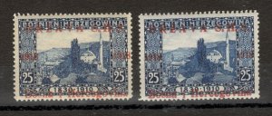 BOSNIA-AUSTRIA - 2 MH STAMPS, 25H - DIFERENT COLOR - 1910.