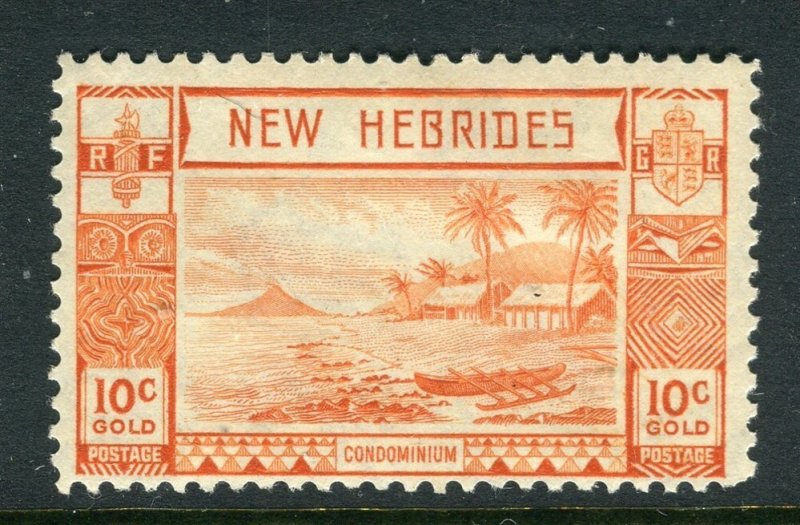 NEW HEBRIDES; 1938 early GVI Pictorial issue Mint hinged 10c. Gold value