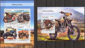 Mozambique 2016 Motorcycles Sheet + S/S MNH