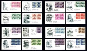 Lot of 32 Cacheted and Adressed Block of 4 First Day Covers from 1950s Lot # 1