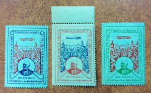 Germany ZEPPELIN Cinderella Poster Stamps lot of 3 different colors green paper