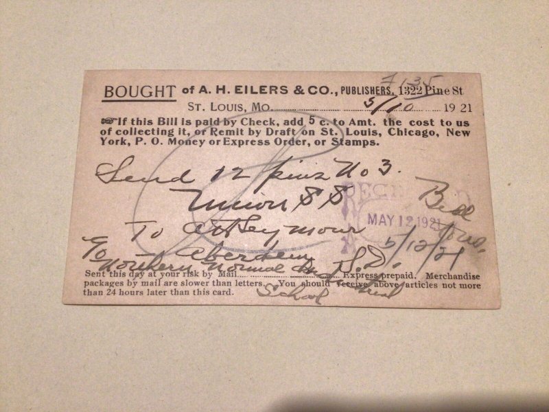United States Eilers & Co Publishers St Louis Chicago 1921 postal card 66728