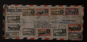 1956 Ascension Registered Cover to Cape Town South Africa # 40-49 full Set