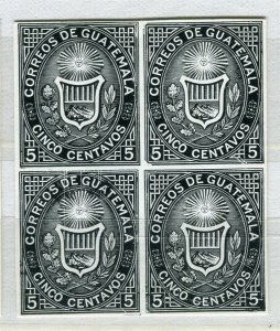 GUATEMALA; 1871 Classic PROOF ESSAY of the first issue Imperf Mint Block 5c. 