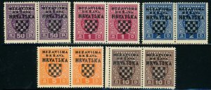 Croatia #J1-J5 Postage Due Stamps Pairs 1941 WWII MNH OG 