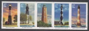 SCOTT  3787-91  LIGHTHOUSES  37¢  STRIP OF 5  MNH  SHERWOOD STAMP