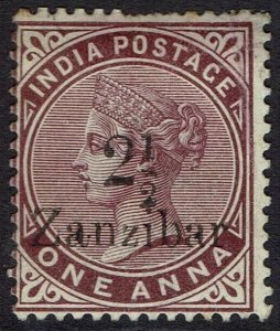 ZANZIBAR 1895 QV INDIA PROVISIONAL SURCHARGE 2½ ON 1A NO GUM