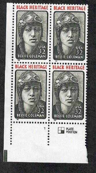 2956 Bessie Coleman F-VF MNH Plate Block LR