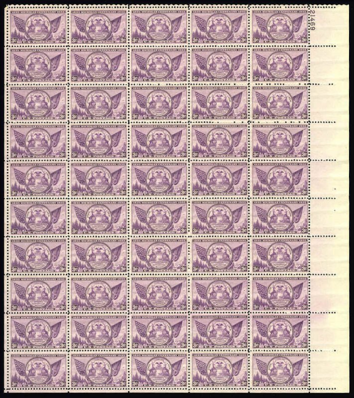US Stamp - 1935 Michigan Centenary - 50 Stamp Sheet - Scott #775