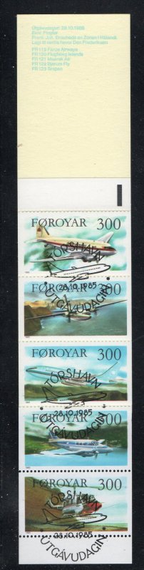 Faroe Islands Sc 138a 1985 Airplanes stamp booklet pane used in booklet