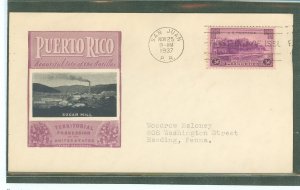 US 801 1937 3c Puerto Rico (part of the US Territory SEries) single on an addressed (typed) FDC with an Ioor cachet