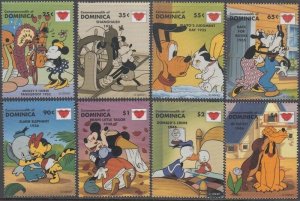 DOMINICA #1927-34 DISNEY STAMPS CELEBRATING VALENTINE's DAY - SEALED WITH a KISS