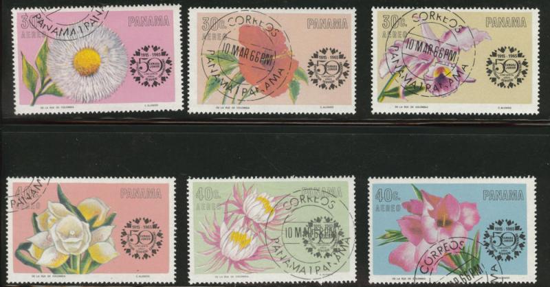 PANAMA Scott C343-348 used 1966  Airmail Flower set CTO