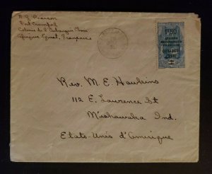 1931 French Middle Congo Equatorial Africa Overprint to Mishawaka Indiana Cover