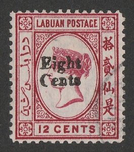 LABUAN 1881 'Eight Cents' on QV 12c carmine, wmk crown CC.