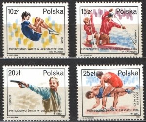 Poland 1987 MNH Stamps Scott 2820-2823 Sport Canoeing Wrestling Acrobatics Kayak