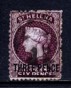 ST. HELENA — SCOTT 20 (SG 11) — 1868 3d ON 6d SURCHARGE — P12½ — USED — SCV $60