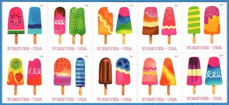 USA Sc. 5294a (50c) Frozen Treats 2018 MNH bklt. block of 10 (8+2)