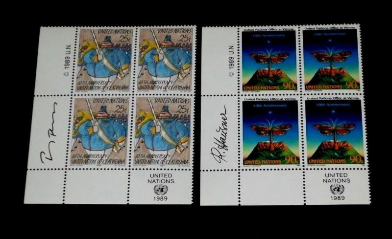 U.N.NEW YORK #552-553, 1989,OFFICES IN VIENNA, INSC. BLKS/4, NICE!! LQQK!!