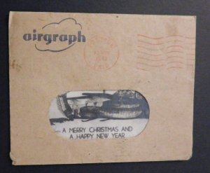 1942 Airgraph Airmail Cover Merry Christmas From India to York England