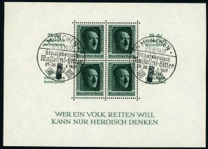 Germany #B104 Adolf Hitler 1937 Mussolini Visit Special Postmark Souvenir Sheet