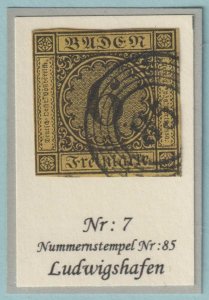 GERMAN STATES - BADEN 9 USED - NUMERAL CANCEL 85 LUDWIGSHAFEN