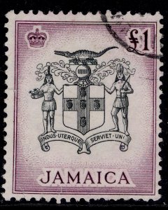 JAMAICA QEII SG174, £1 black & purple, USED. Cat £26.
