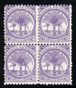 Samoa #19e Cat$40+ (for hinged), 1897 2sh6p purple, block of four, never hinged