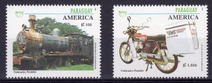 Paraguay 1994 Sc#2497/2498 MOTORCYCLE-LOCOMOTIVE America Upaep Set (2) MNH