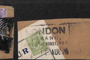 GB PARCEL POST LABEL Type Postmarks 1925 *Leather Lane* London Pieces{2} KK280