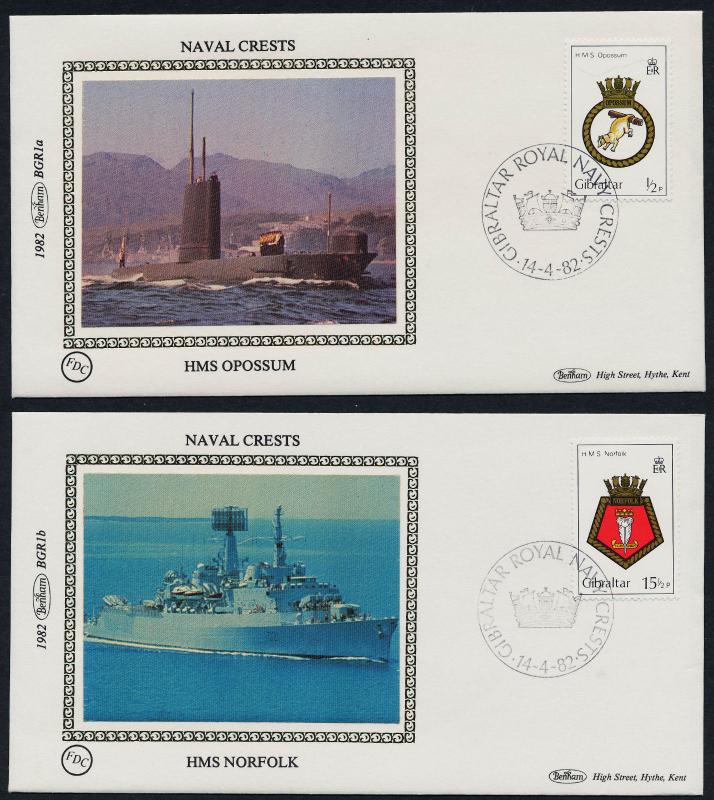 Gibraltar 431-4 on silk cachet FDC's - Royal Navy Crests, Warships