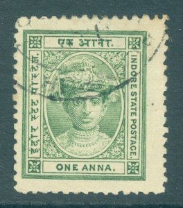 SG 11b Indore (India) 1904-20. 1a green perf 12½. Very fine used CAT